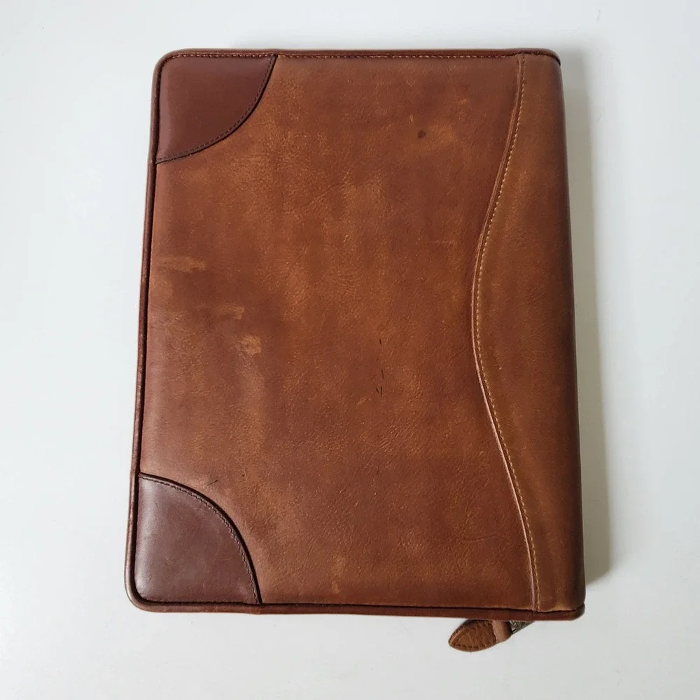 Scully Vintage Zip Around Italian Leather Padfolio Porfolio Brown Professional